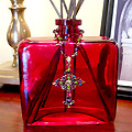 Red Glass Beaded & Jeweled Cross Aroma Diffuser