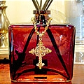 Amber Glass Beaded & Jeweled Cross Aroma Diffuser