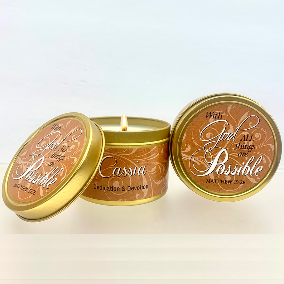 CASSIA SCRIPTURE GOLD TIN - "WITH GOD ALL THINGS ARE POSSIBLE"