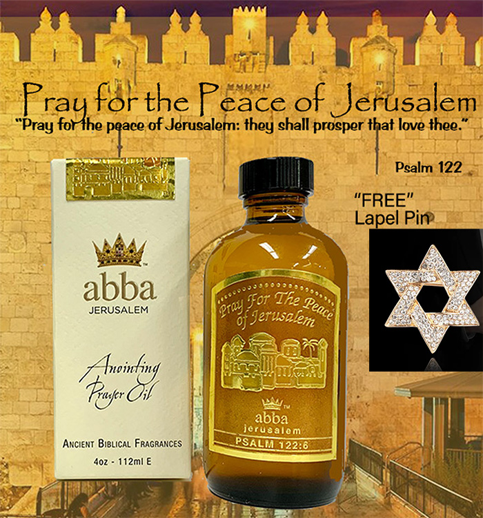 "FREE LAPEL PIN" with 4 oz PRAY FOR THE PEACE OF JERUSALEM - FRANKINCENSE & MYRRH OIL
