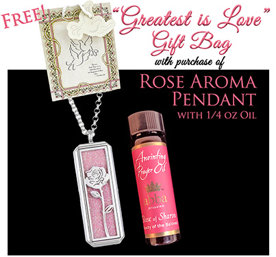 FREE GIFT BAG WITH ROSE OF SHARON 1/4 OZ OIL & ROSE PENDANT