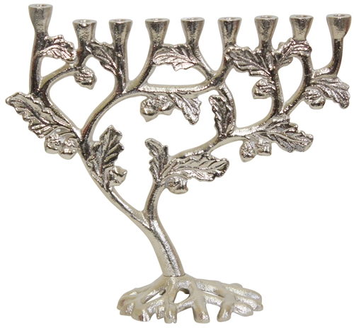 Hanukkiah - 9-Branch Menorah, Tree of Life w/Leaves