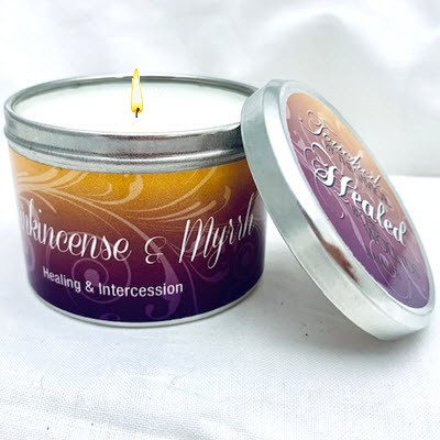 FRANKINCENSE and MYRRH SCRIPTURE TIN - "HEALED BY HIS WOUNDS"