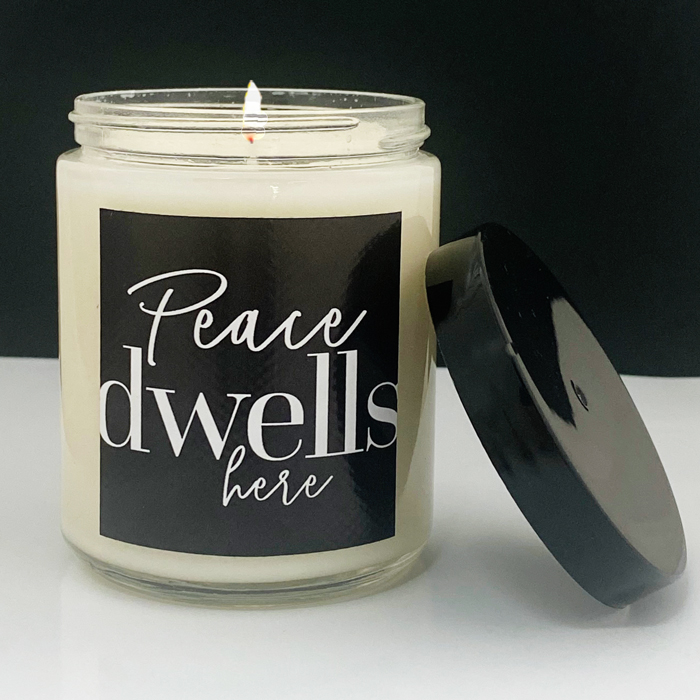 PEACE DWELLS HERE / CARDAMOM & AMBER - GLASS CANDLE