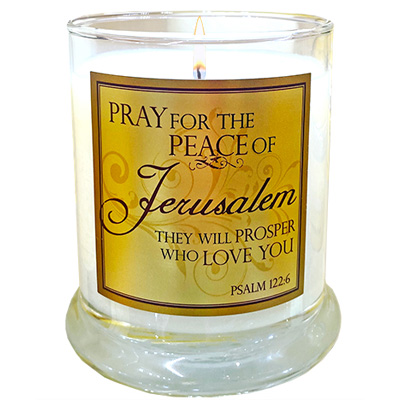 "PRAY FOR THE PEACE OF JERUSALEM" GLASS CANDLE - FRANKINCENSE
