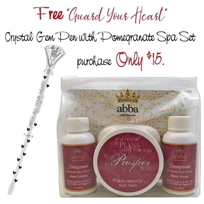 FREE "Guard Your Heart" Crystal Gem Pen with Pomegranate Spa Set