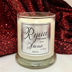 "REJOICE THE SAVIOR IS BORN" HOLIDAY GLASS CANDLE - FIG & HONEY
