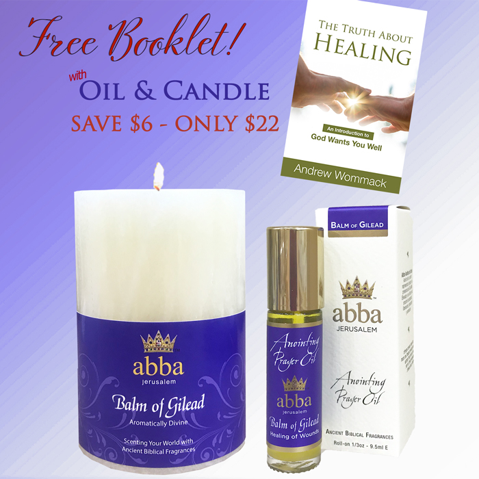 BALM OF GILEAD 1/3 oz ROLL-ON, PILLAR CANDLE & FREE "HEALING" BOOKLET