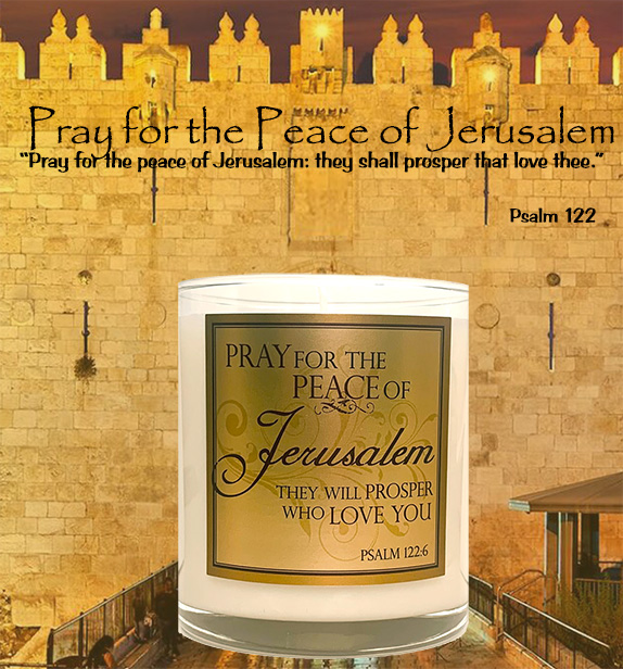 "PRAY FOR THE PEACE OF JERUSALEM" GLASS CANDLE
