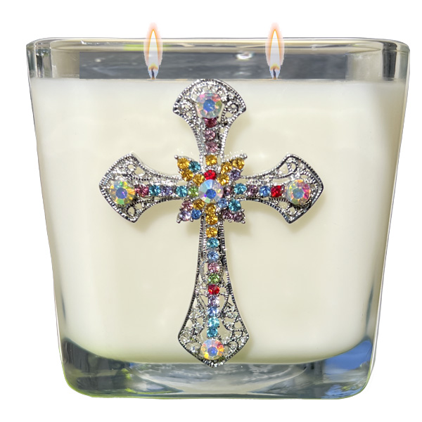 CASSIA JEWELED CROSS CANDLE - DELICATE FILIGREE