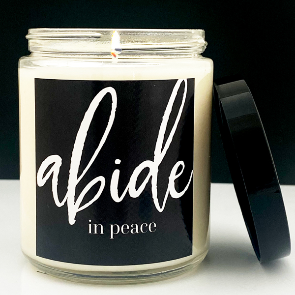 ABIDE IN PEACE - POMEGRANATE/PLUM GLASS CANDLE