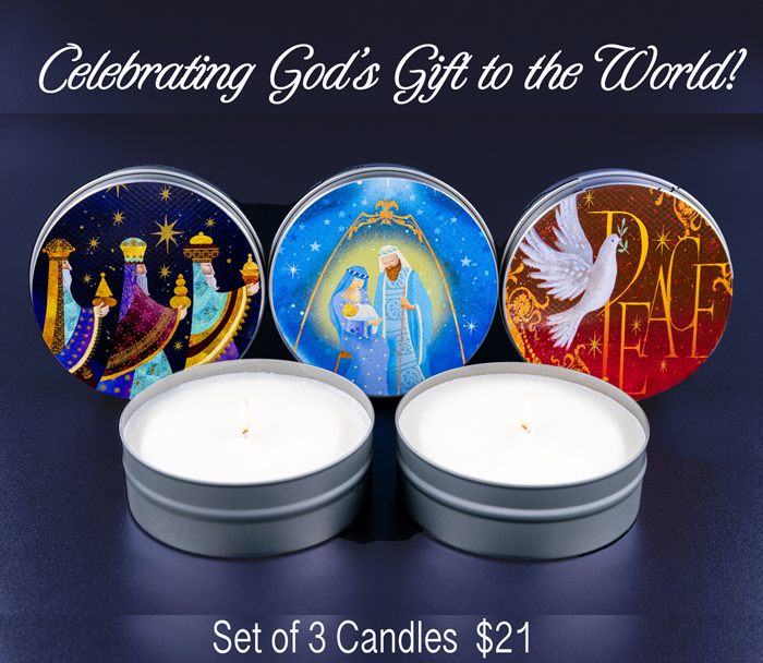 GOD'S GIFT TO US HOLIDAY CANDLE TRIO - TIN