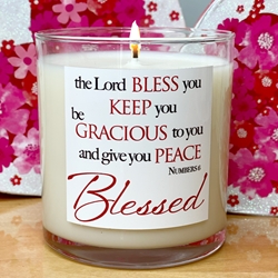 "LORD BLESS YOU" GLASS CANDLE - POMEGRANATE/PLUM