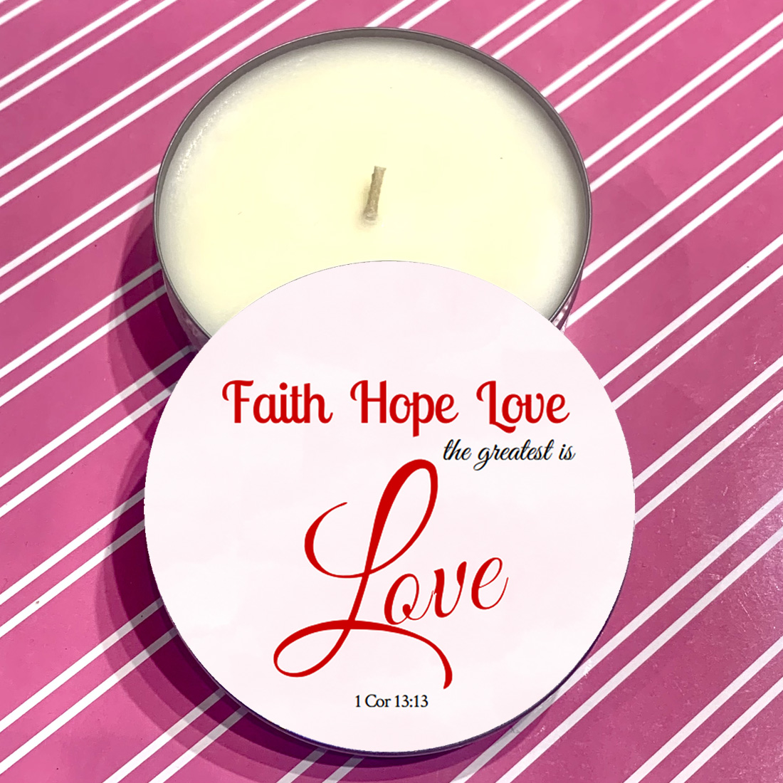 "FAITH HOPE LOVE" - PASSION FRUIT & PEONY CANDLE TIN