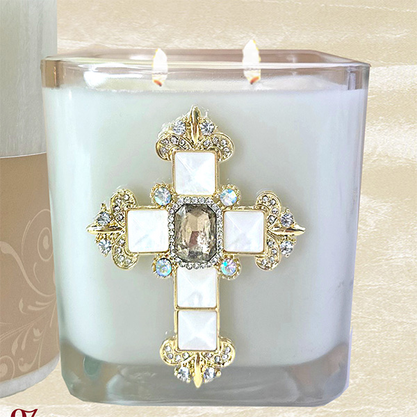 SPIKENARD PEARL JEWELED CROSS CANDLE