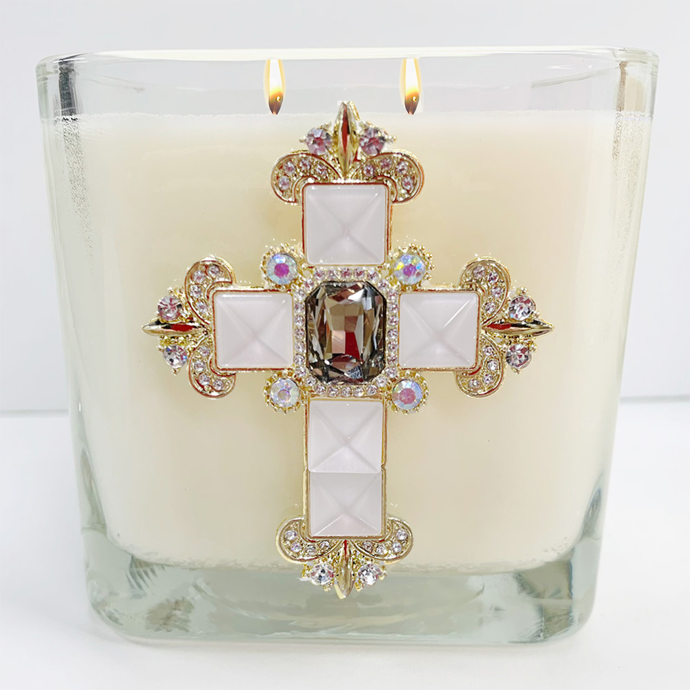 FRANKINCENSE PEARL JEWELED CROSS CANDLE