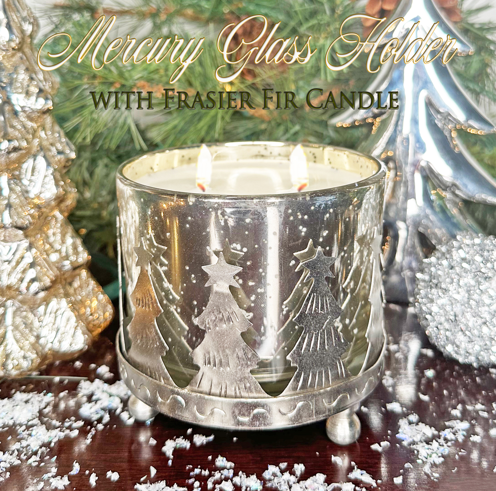 MERCURY GLASS CHRISTMAS TREE CANDLE IN FRASIER FIR