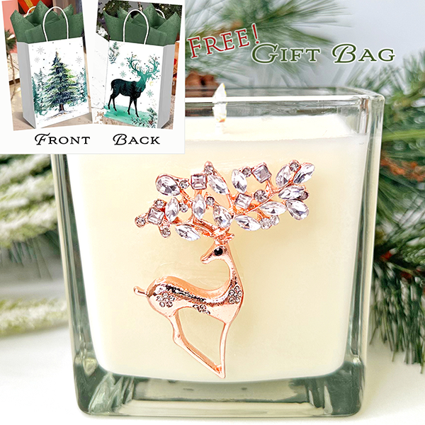 FREE BAG - JEWELED  ROSEGOLD "DEER" CANDLE - GINGERBREAD