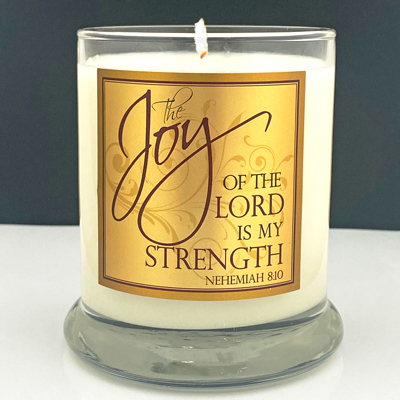 "JOY IS MY STRENGTH" GLASS  CANDLE - HYSSOP
