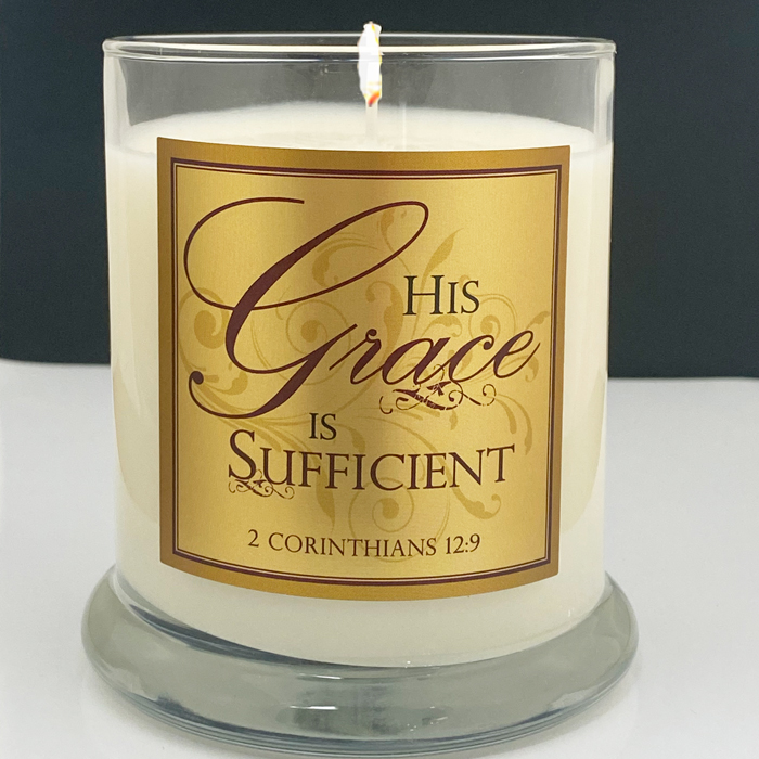 "HIS GRACE IS SUFFICIENT" GLASS CANDLE - MYRRH