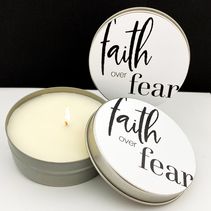 40% OFF! FAITH OVER FEAR - PASSION FRUIT & PEONY - TIN CANDLE