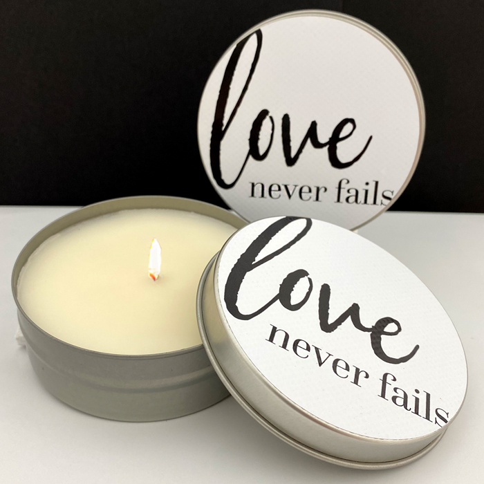 40% OFF! LOVE NEVER FAILS / TROPICAL FRUIT - TIN CANDLE