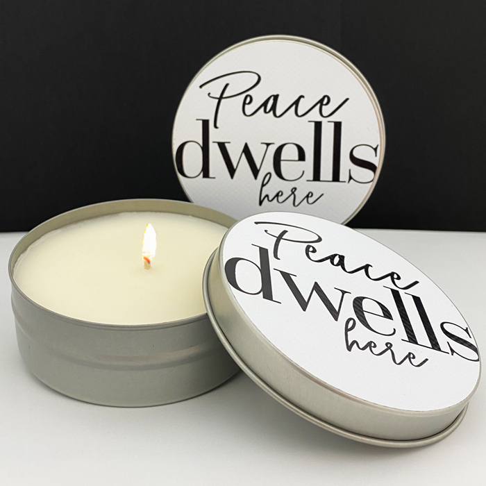 40% OFF! PEACE DWELLS HERE / CARDAMOM & AMBER - TIN CANDLE