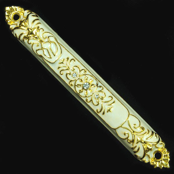 IVORY & GOLD WITH CRYSTALS JEWELED MEZUZAH