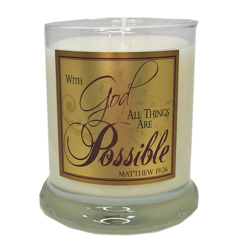 "ALL THINGS ARE POSSIBLE" GLASS CANDLE - CASSIA