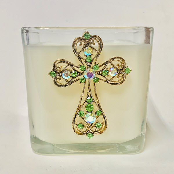 HYSSOP - JEWELED CROSS CANDLE - GOLDTONE