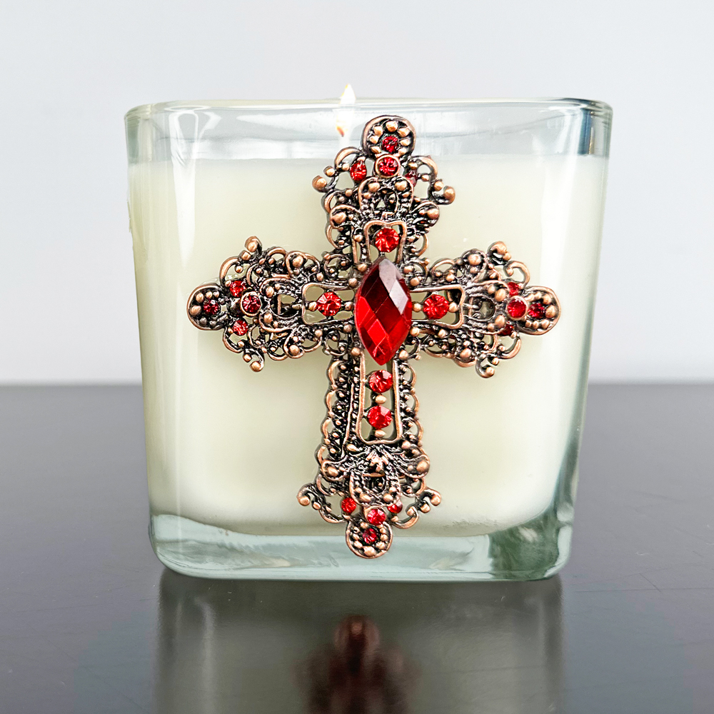 POMEGRANATE - JEWELED CROSS CANDLE