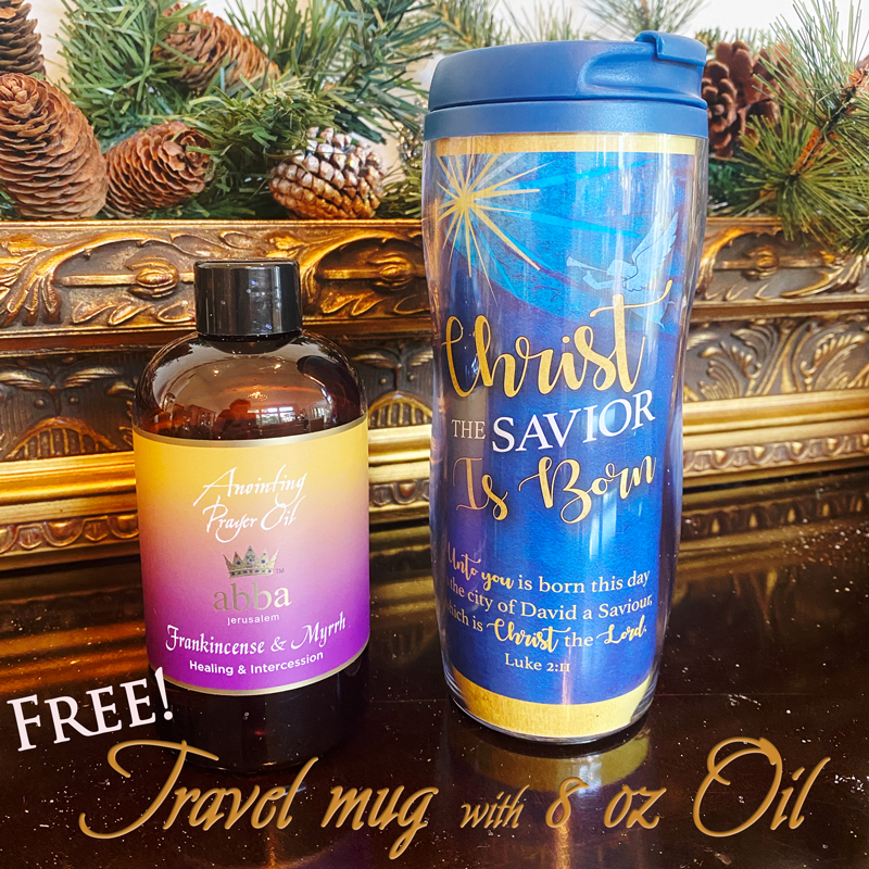 FRANKINCENSE and MYRRH OIL - 8 oz with FREE Holiday "Christ the Savior is Born" Travel Mug