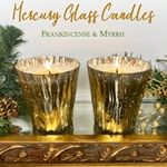 GOLD FLUTED MERCURY HOLIDAY GLASS CANDLE - FRANKINCENSE & MYRRH