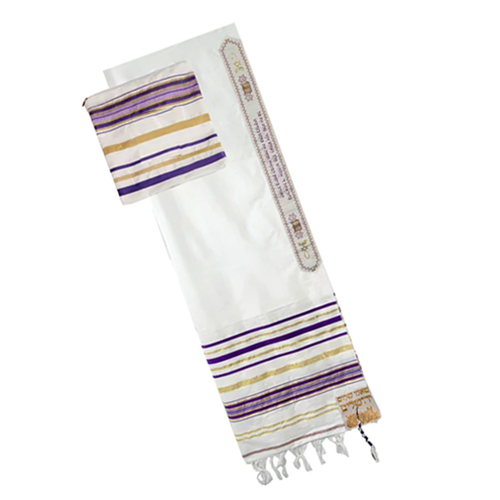 PURPLE /GOLD - ACRYLIC PRAY FOR THE PEACE TALIT 24"x 72" W/ MATCHING BAG
