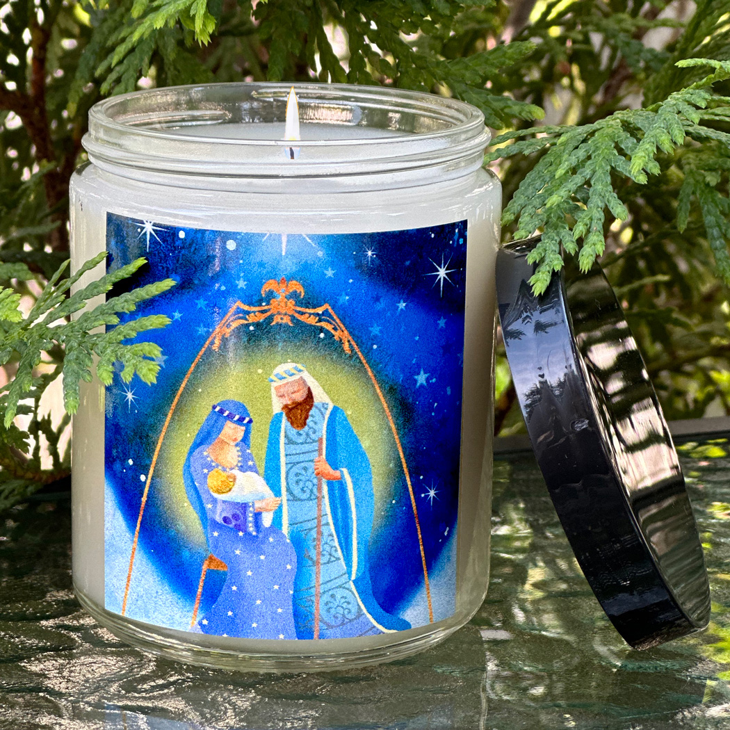 HOLY FAMILY GLASS CANDLE - HOLIDAY BLEND