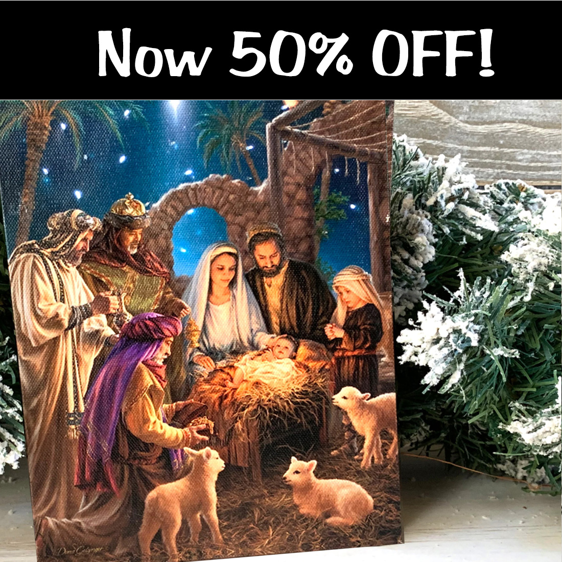 THE NATIVITY - LED TABLETOP CANVAS WITH TIMER (8" X 6")
