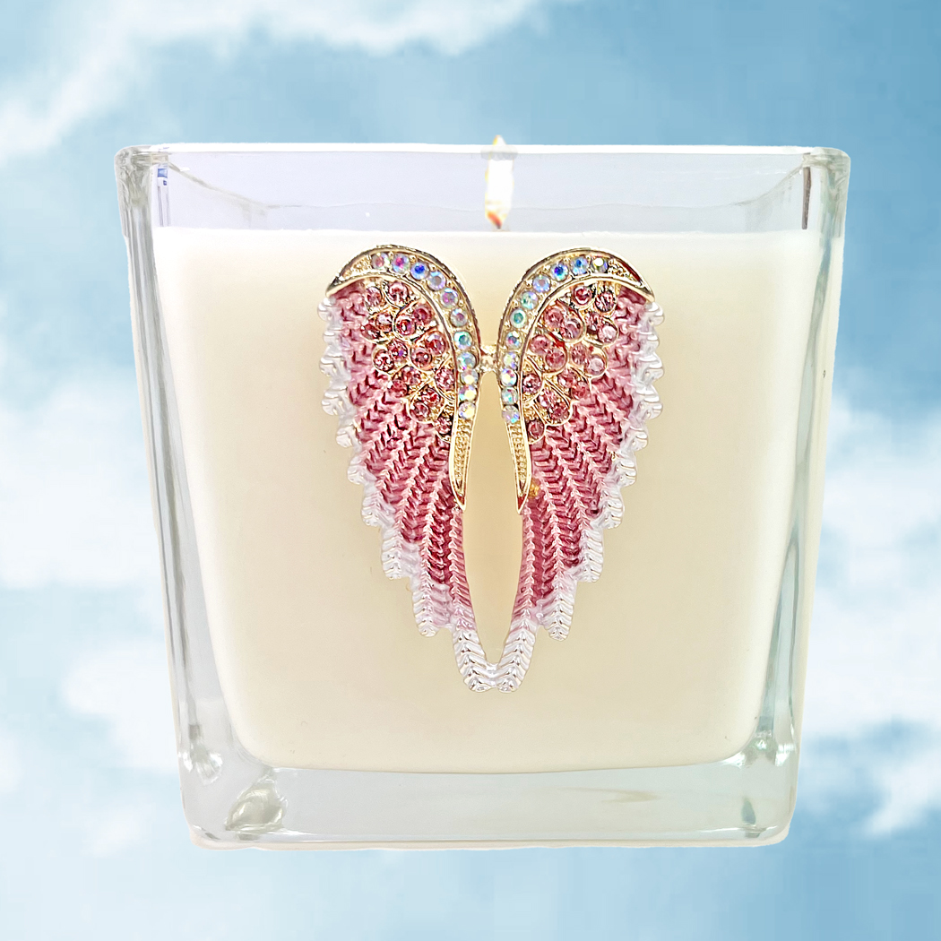 JEWELED ANGEL WINGS CANDLE-PINK