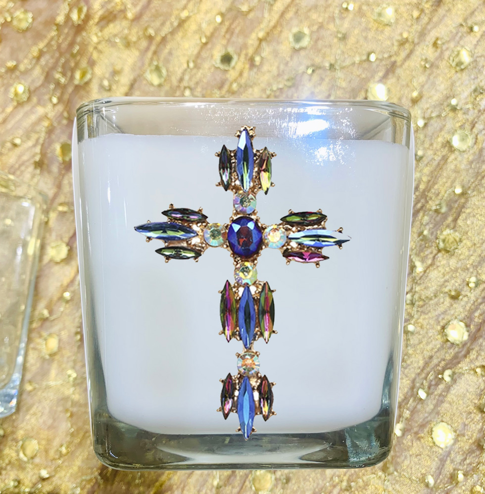 HYSSOP IRRIDESCENT JEWELED CROSS CANDLE