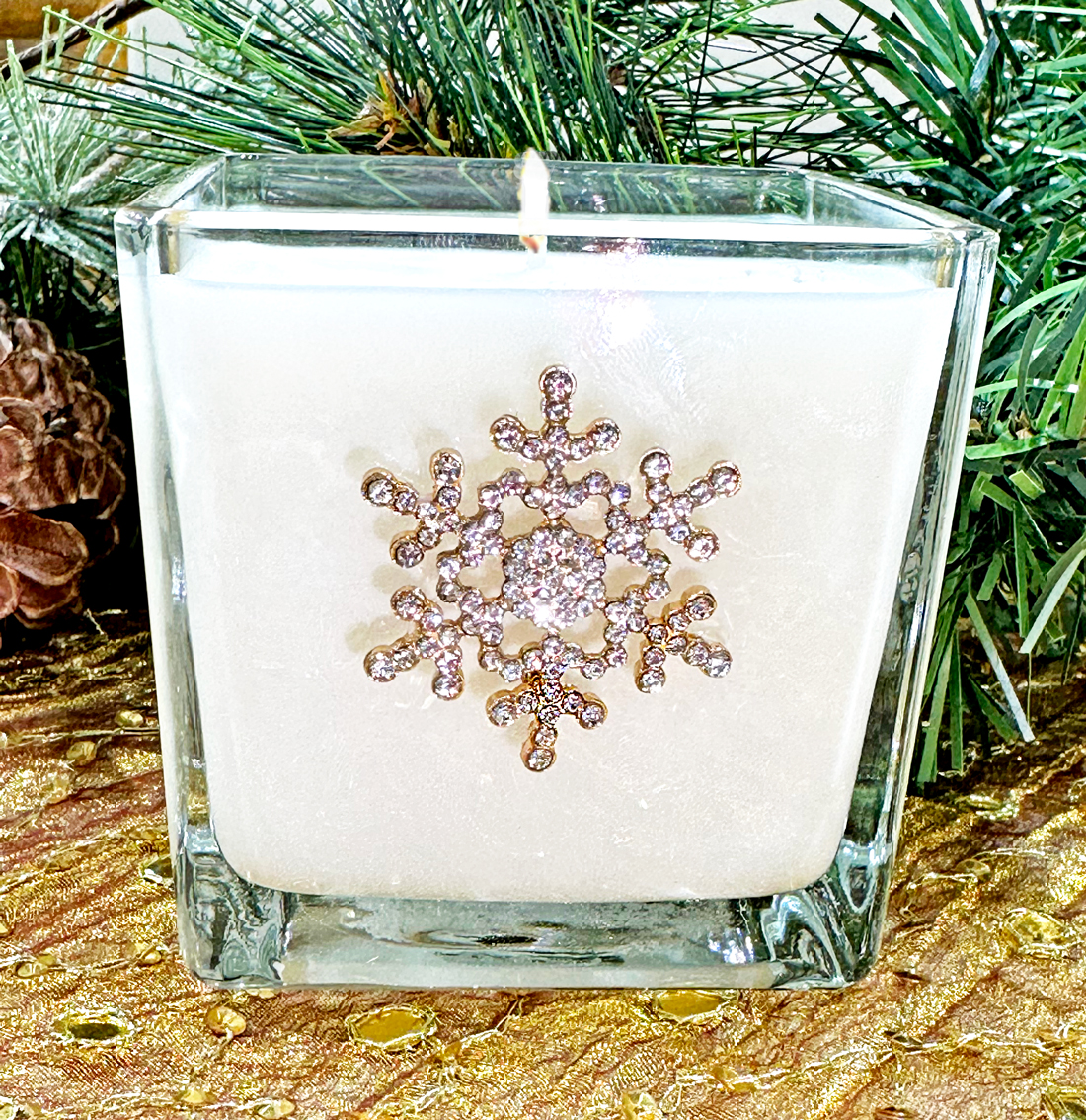 "SNOWFLAKE" JEWELED CANDLE - HOLLY BERRY