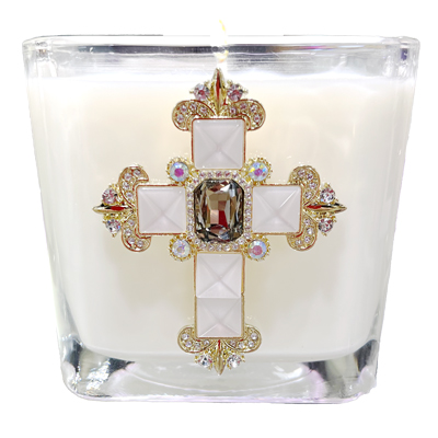 FRANKINCENSE PEARL JEWELED CROSS CANDLE