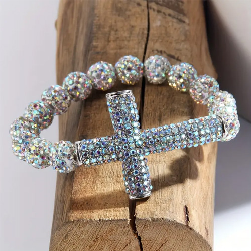 7.08" RHINESTONE CROSS BRACELET