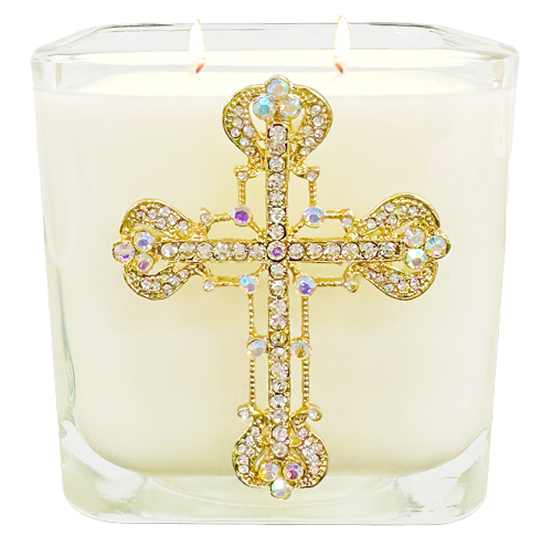 FRANKINCENSE JEWELED CROSS CANDLE - GOLD