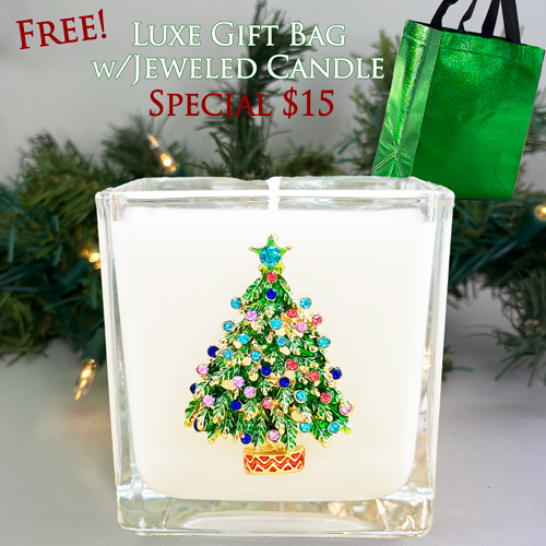 FREE DELUXE GIFT BAG W/JEWELED TREE CANDLE - WINTER WONDERLAND