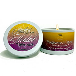 FRANKINCENSE & MYRRH SCRIPTURE TIN - "HEALED BY HIS WOUNDS" - 8 oz