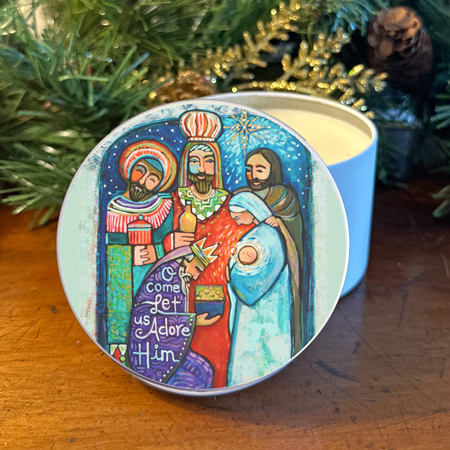 "KINGS-ADORE HIM" CANDLE TIN - GIFTS OF THE MAGI