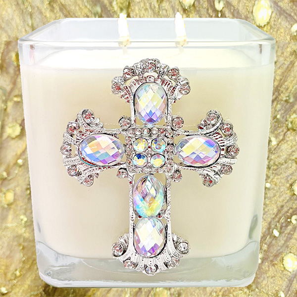 DIVINE MERCY IRRIDESCENT CROSS CANDLE