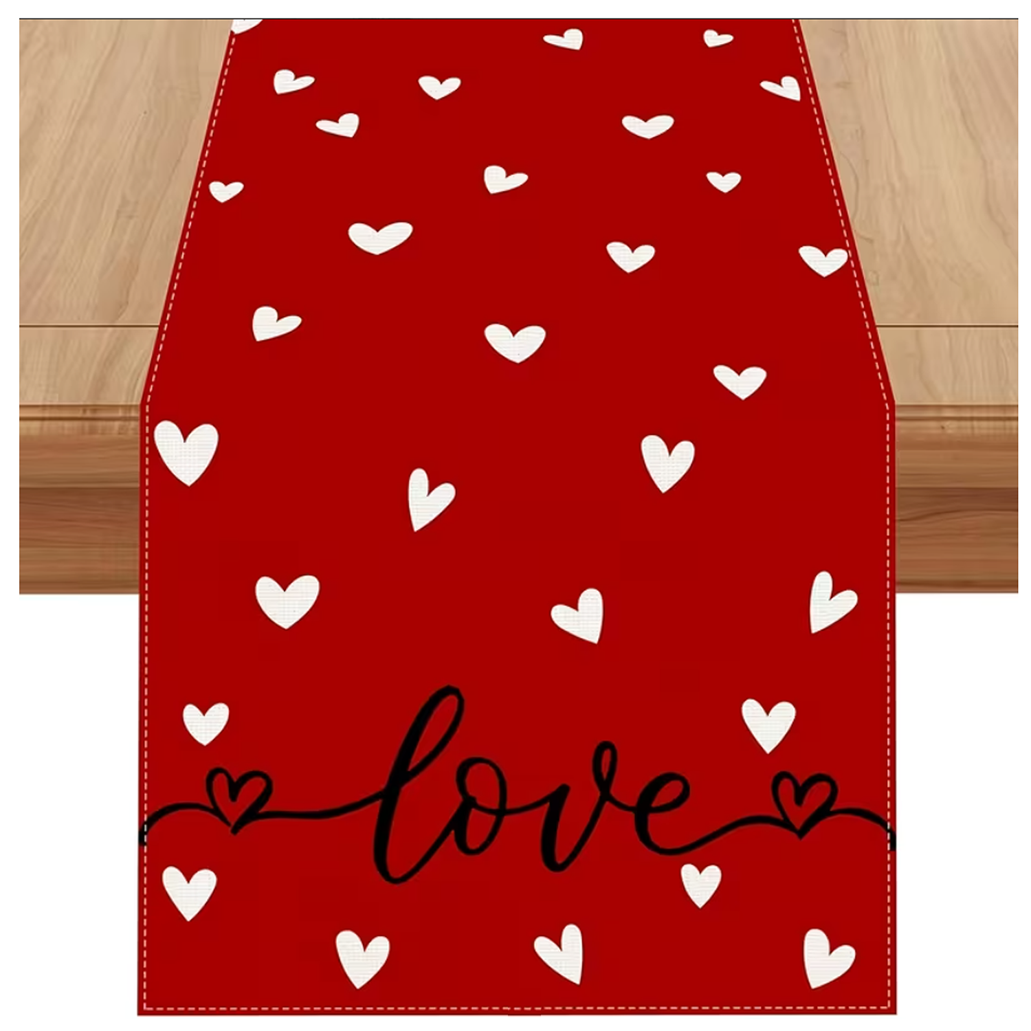TABLE RUNNER -  “LOVE" WITH WHITE HEARTS