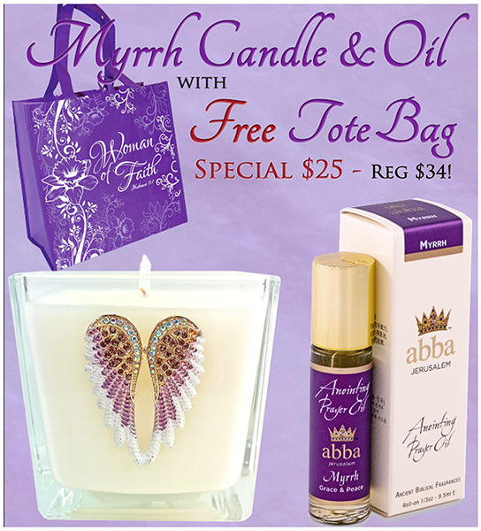 MYRRH WINGS CANDLE & 1/3 oz ROLLON WITH TOTE BAG
