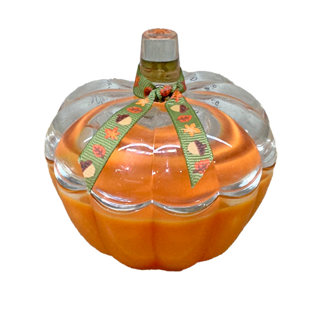 GLASS PUMPKIN CANDLE WITH RIBBON IN PUMPKINILLA