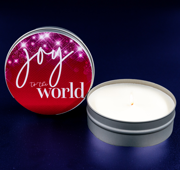 1 LEFT! JOY TO THE WORLD HOLIDAY CANDLE TIN - HOLIDAY BERRY